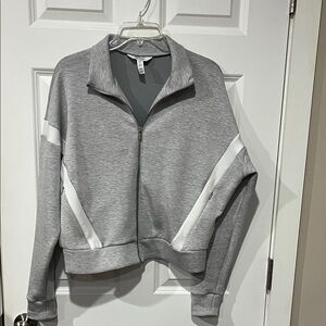 SPANX Sir Essentials Gray Zip Up Jacket with White Stripes m